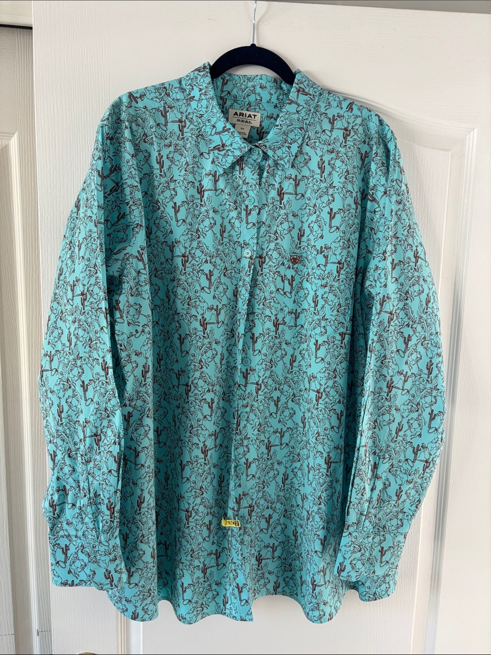 Ariat Women’s Turquoise/Brown Buckaroo Print Button-Down Shirt. 3X